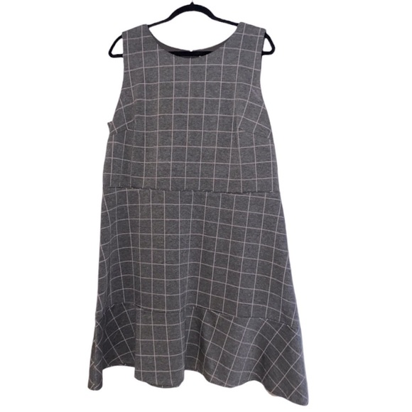 LOFT Plus Windowpane Plaid Sleeveless Ruffle Flouce Hem Shift Dress Academia 16 - Picture 5 of 11